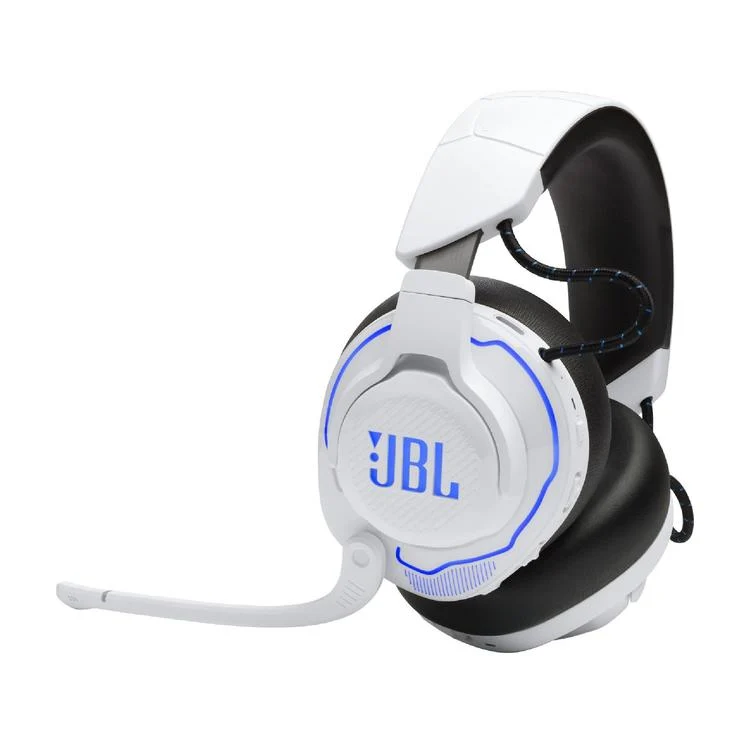 JBL Quantum 910P | Casque de jeu Pro circum-auriculaire - Sans Fil - Pour Console Playstation - Éclairage RGB - Réduction de bruit - Blanc/Bleu