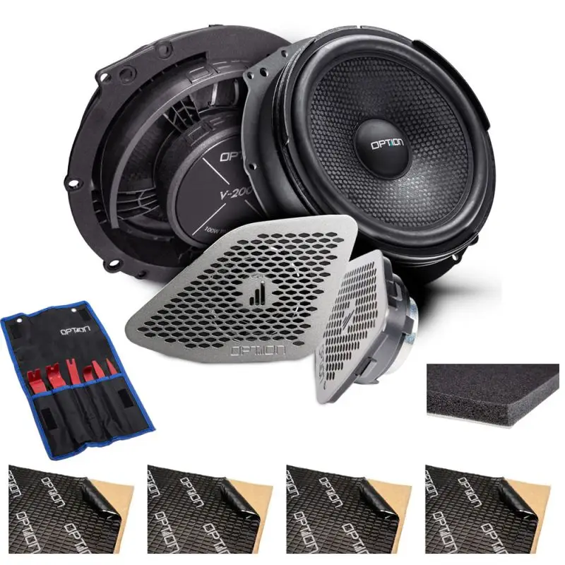 OPTION SET-344 – Haut-parleurs avant VW T6 | PRO-Edition | HD-Sound avec grille design, isolation de porte & outils | Plug & Play