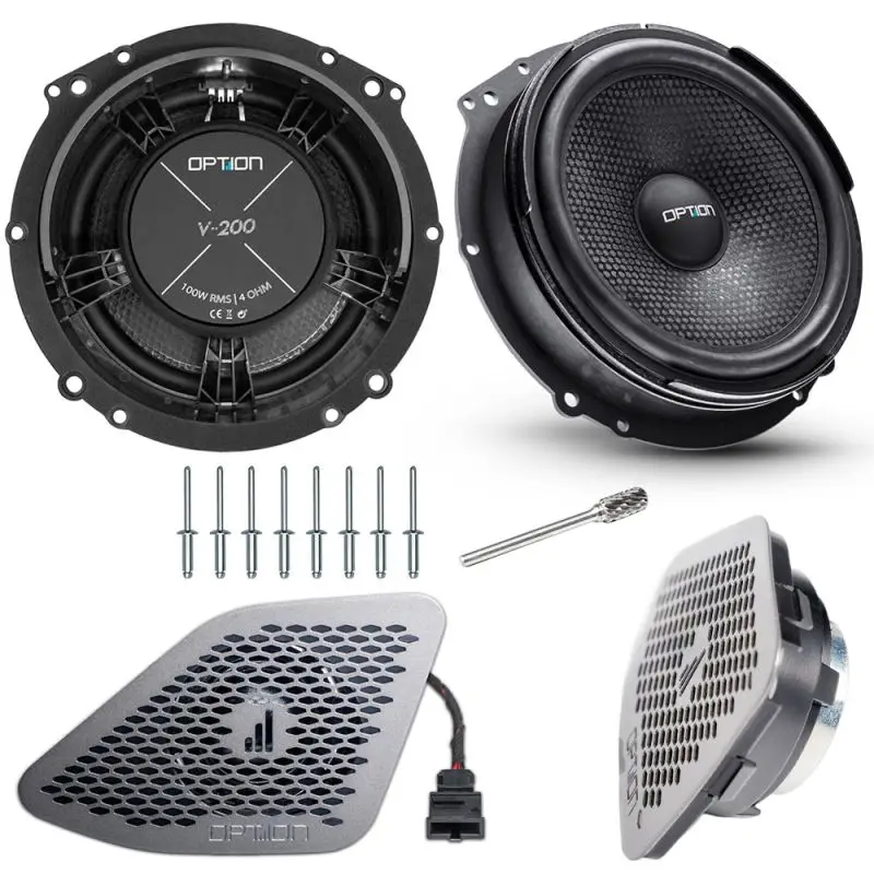 OPTION LS-549 – Haut-Parleurs Avant VW T6 PRO-Edition HD-Sound avec Grilles Design Inox (OEM+)
