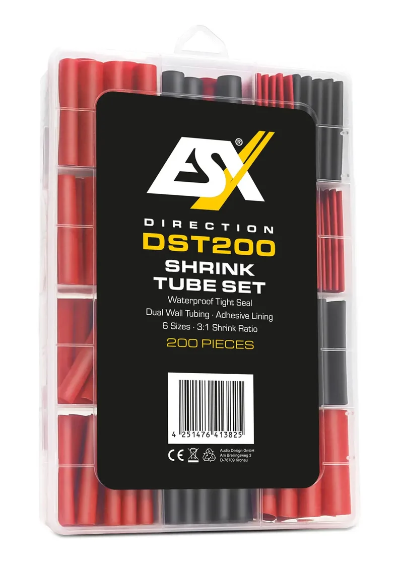 ESX DST200 – Set 200 pièces gaines thermorétractables pour câbles audio et alimentation