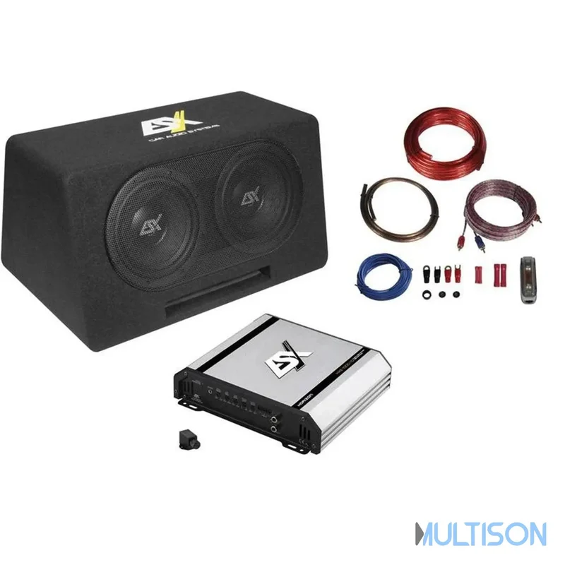 ESX DBP208Q - Kit Subwoofers à Double Bass-Reflex avec Amplificateur Classe D