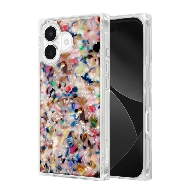 Flaunt Square Rainbow Confetti Tortoise Shell for iPhone 17