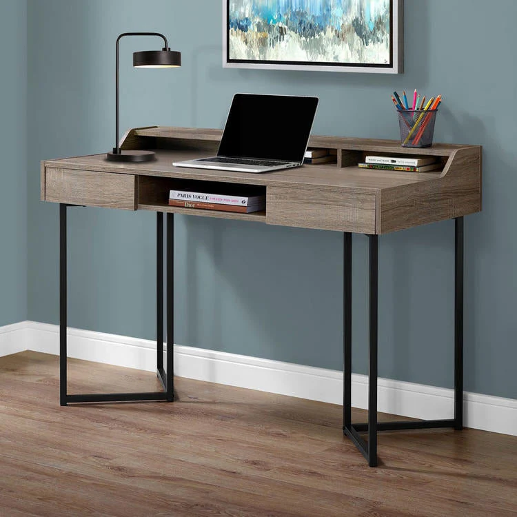 Monarch Specialties I 7360 | Meuble d'ordinateur - 48" - Avec tiroirs - Métal noir - Taupe foncé