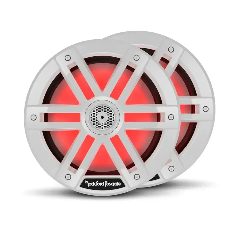 ROCKFORD M1-8 – Haut-parleur coaxial marin 2 voies 8" (20 cm) avec éclairage RGB Color Optix™ – 150W RMS – Noir – 4 Ohms