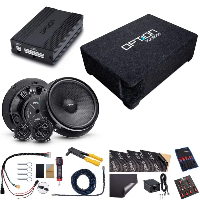 OPTION SET-197 – Système audio pour VW Polo VI (AW) | Amplificateur DSP6 + Subwoofer Pulse 8P + Haut-parleurs Front | V2 | Plug & Play