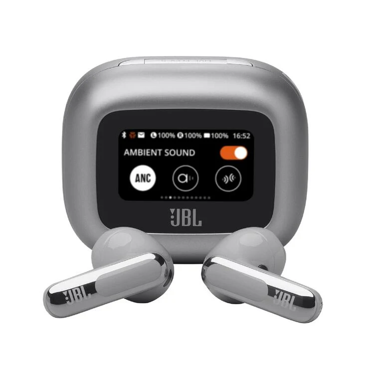 JBL Live Flex 3 | Casque intra-auriculaire - Sans fil - Réduction du bruit - Écran tactile 1,45" - Argent