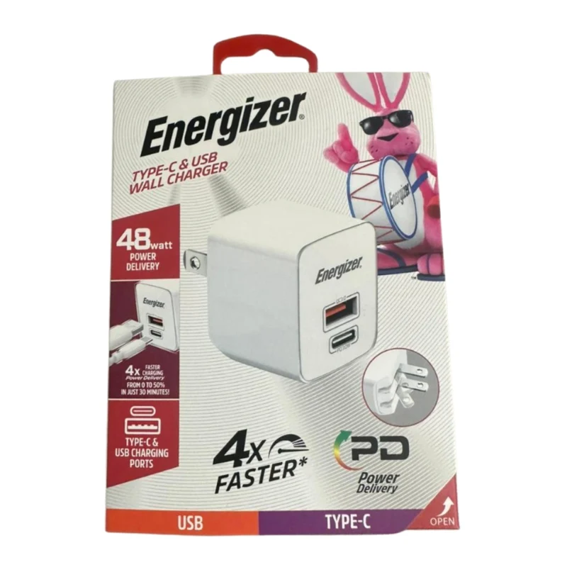 Energizer Cargador de Pared Carga Rápida USB-A/USB-C PD 48W, ENG-USBW6WH