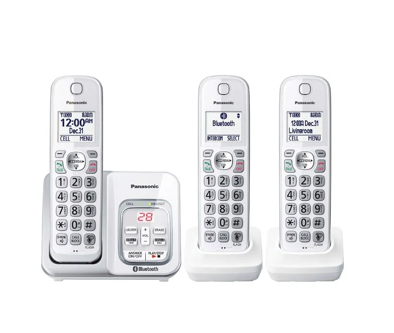 Panasonic KX-TGD593W | Téléphone sans fil - 3 combinés - Liaison cellulaire - Répondeur - Bluetooth - Blanc