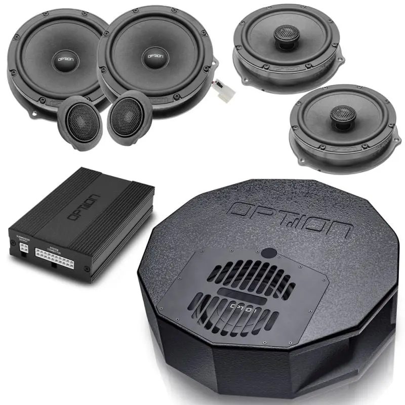 OPTION SET-293 – Soundsystem V3 pour Dacia Duster 3 avec DSP, Reserveradsubwoofer et kit Haut-Parleurs Front & Arrière