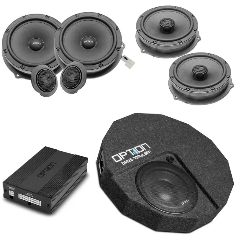 OPTION SET-275 – Système Audio V3 Dacia Bigster : DSP-6 + Subwoofer Drive 10 BRP Flat D4 + Kit Haut-Parleurs Avant & Arrière