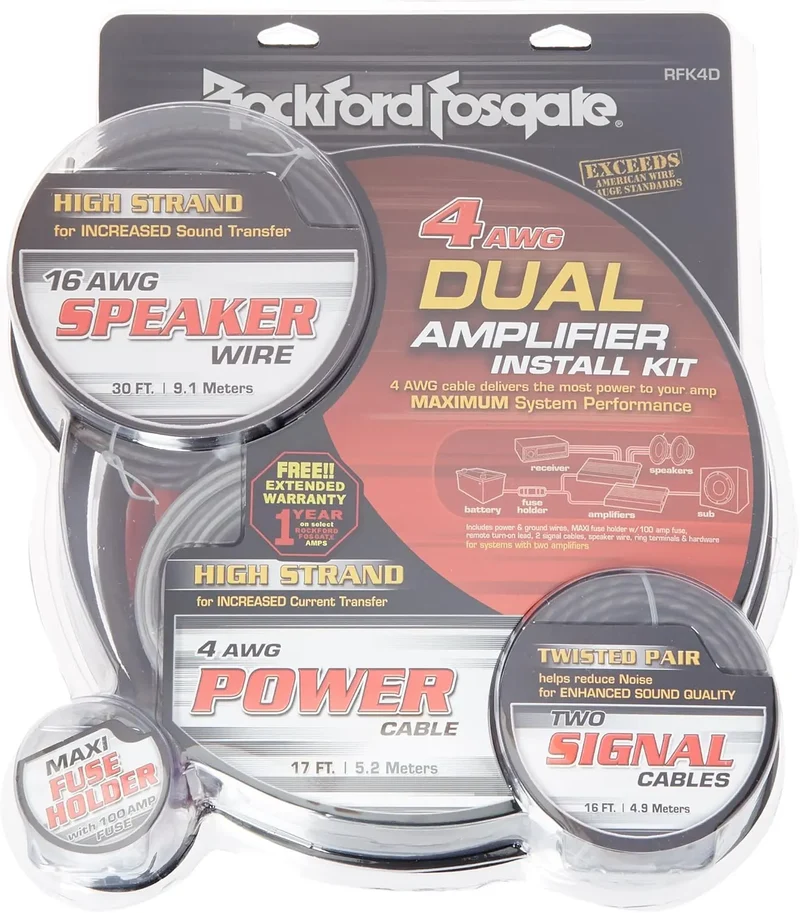 ROCKFORD RFK4D – Kit de câblage double ampli 4 AWG (Cuivre OFC)