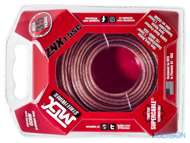MTX ZNX1.5SC – Câbles Haut-Parleurs 2x1,5 mm² 10 mètres